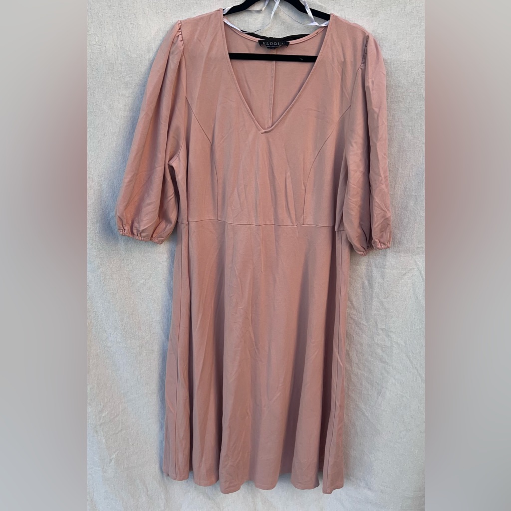 Eloquii Pink Long Sleeve Dress With Black Bows